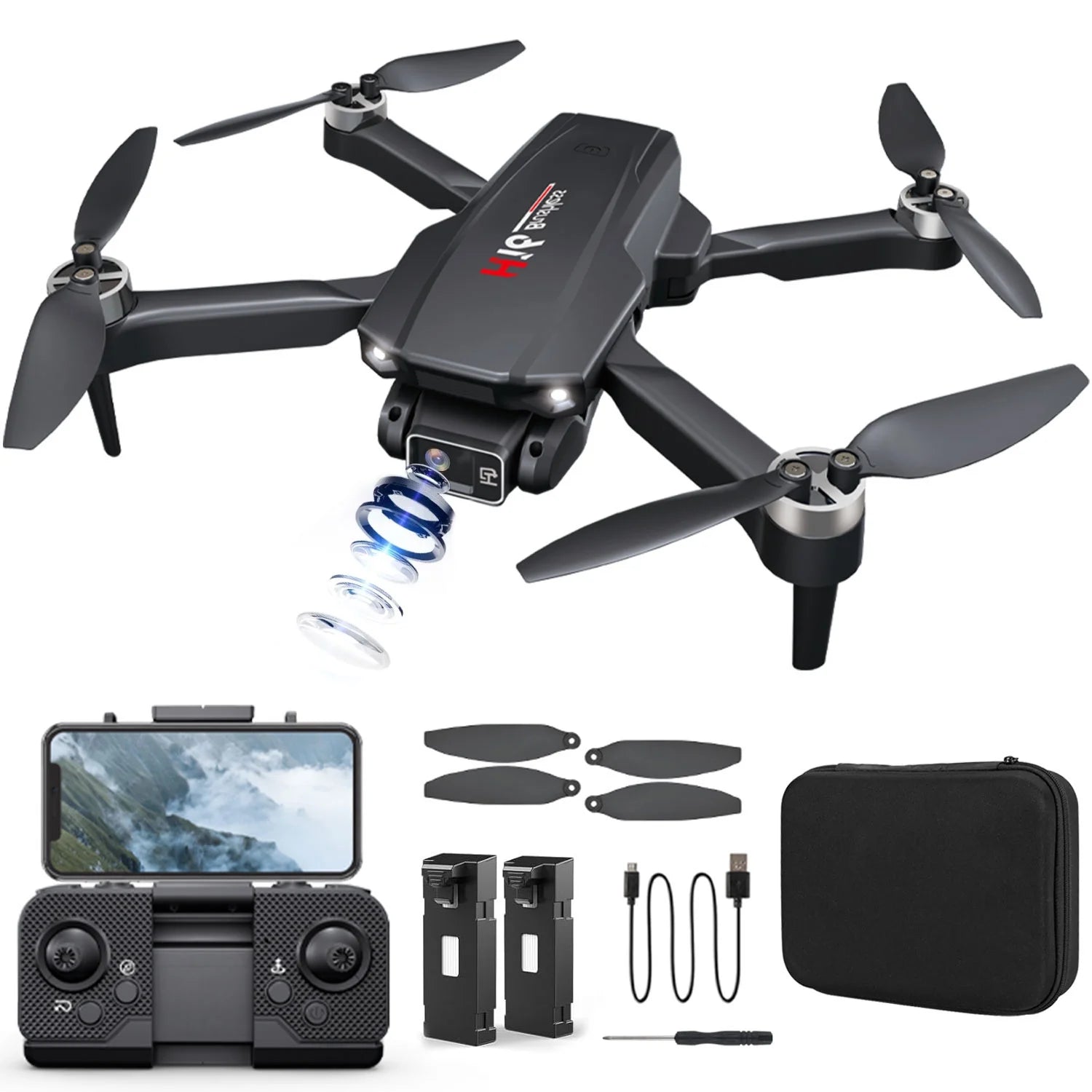 H16 Drone with Camera for Adults 4K, Foldable Drone for Beginners with Brushless Motor, Optical Flow Positioning, with 2 Batteries and Carrying Case