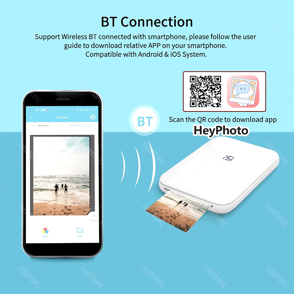 MT53 Color Photo Portable Printer Mobile Phone Mini Handheld Pocket Wifi Bluetooth Printing Machine 2X3 Inch Sticky-Backed Paper