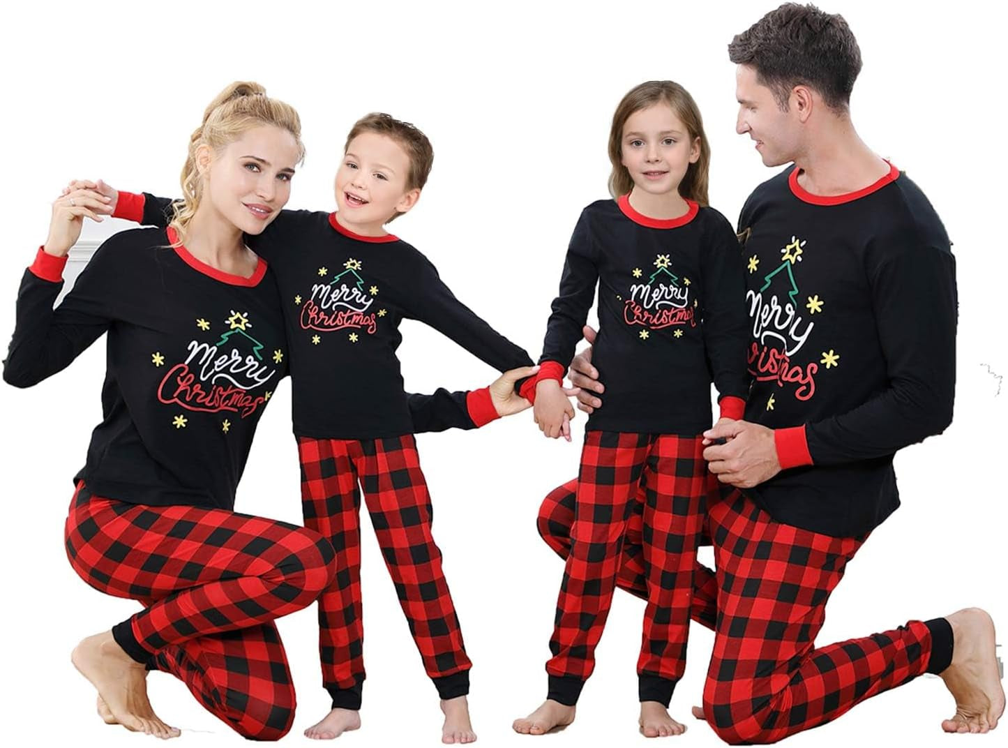 Christmas Family Pajamas Matching Sets, Classic Plaid Xmas Sleepwear for Family Mens Womens